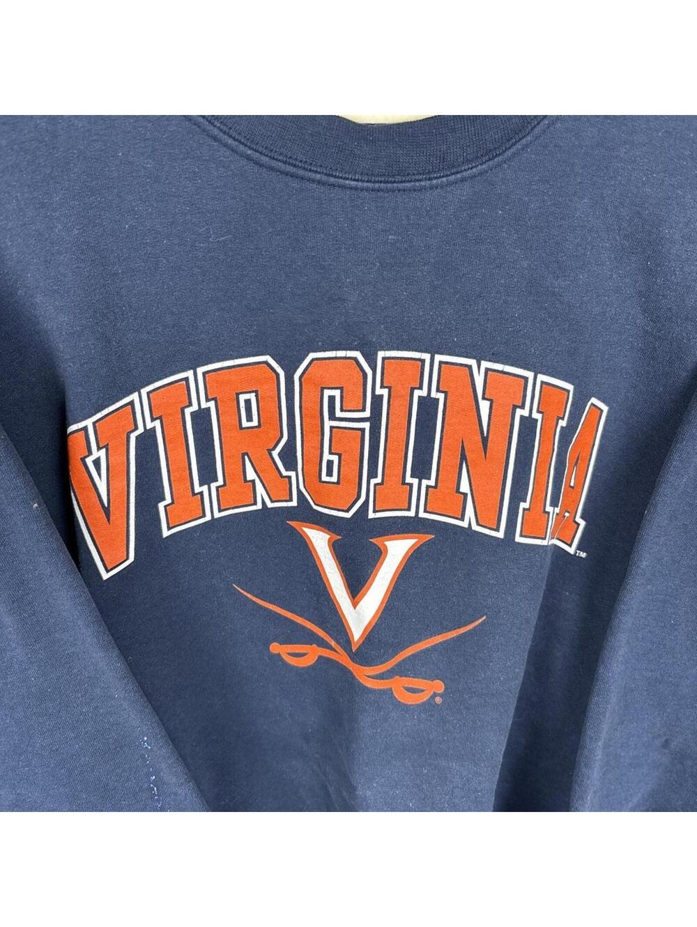 Vintage Y2K UVA Virginia Cavaliers Crewneck Sweatshirt Navy Campus Colors XL - Picture 2 of 4